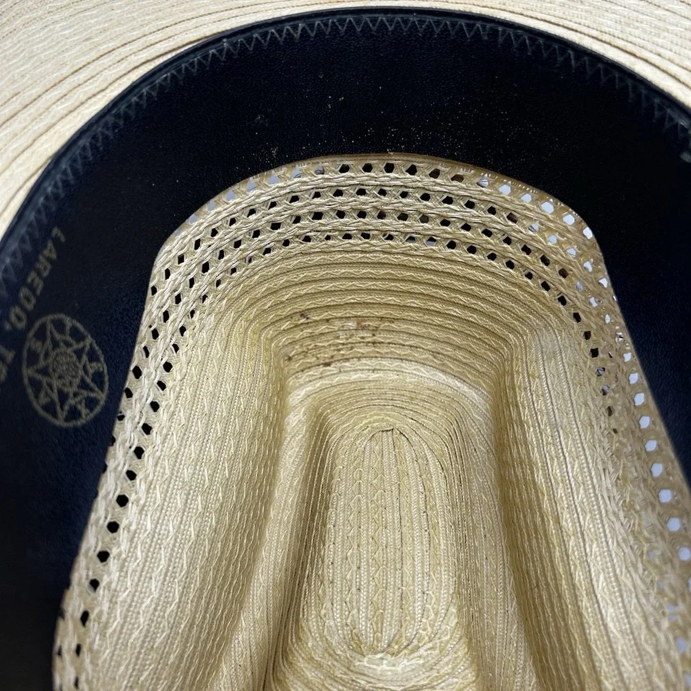 Straw Cowboy Hat Laredo Texas Western Beige Feather Hat Band Mens Womens 6 7/8